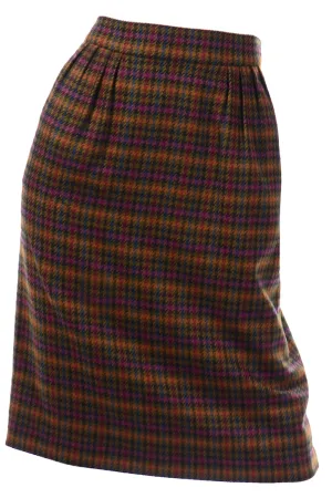 1970s Vintage Hermes Colorful Plaid Check Wool Skirt