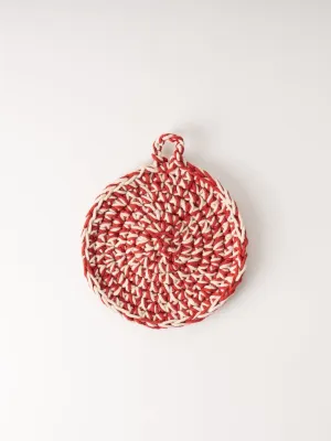 Braided Red and White Cotton Crocheted Pot Holder