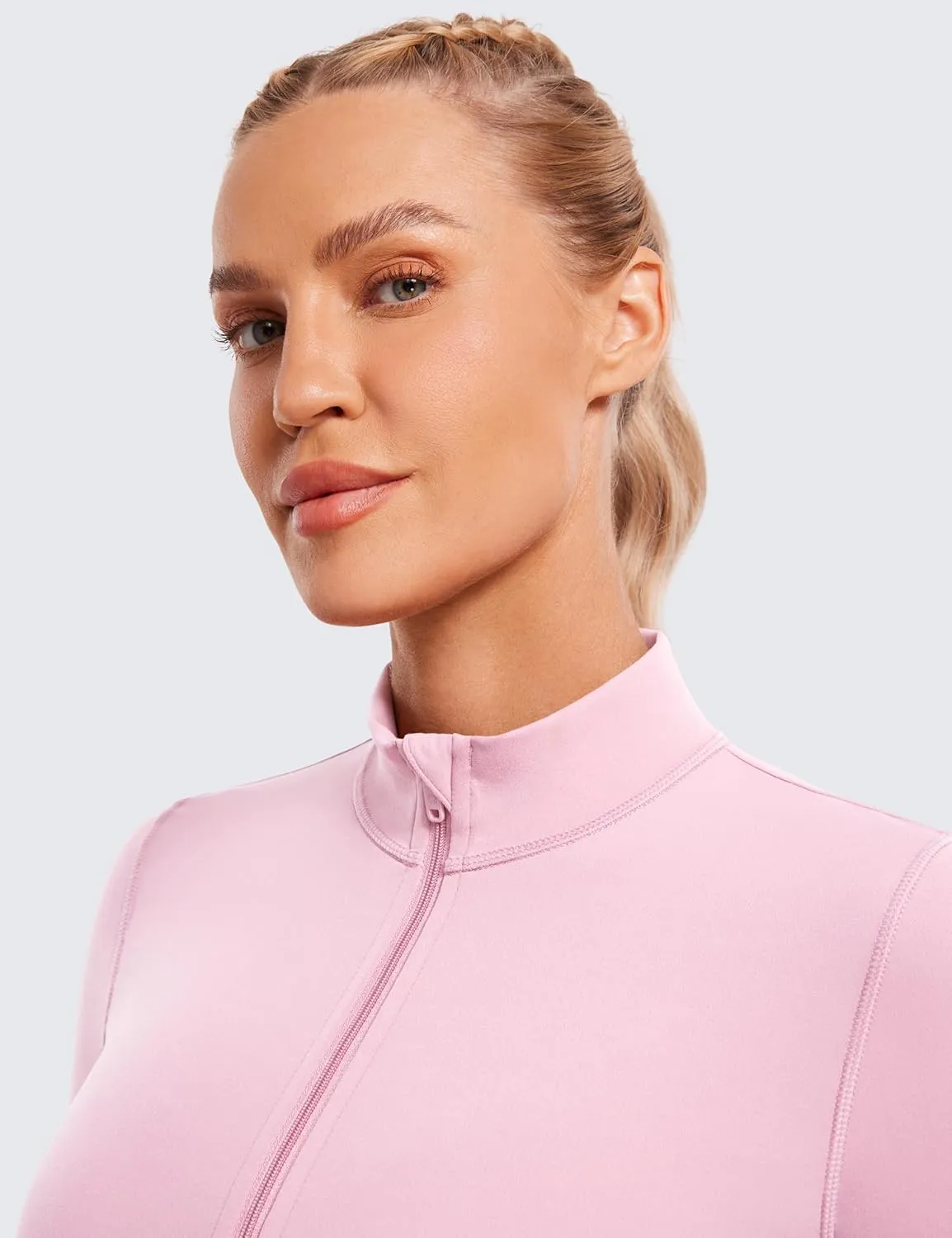 CRZ YOGA Womens Butterluxe Full Zip Cropped Workout Jacket Slim Fit Lightweight Athletic Yoga Tops with Thumb Holes
