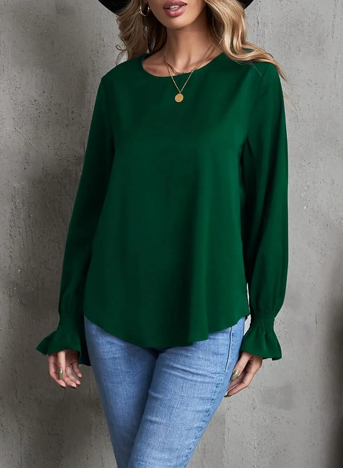 Dokotoo Long Sleeve Shirts for Women 2024 Fashion Fall Ruffle Bubble Sleeve Casual Loose Tops and Blouses