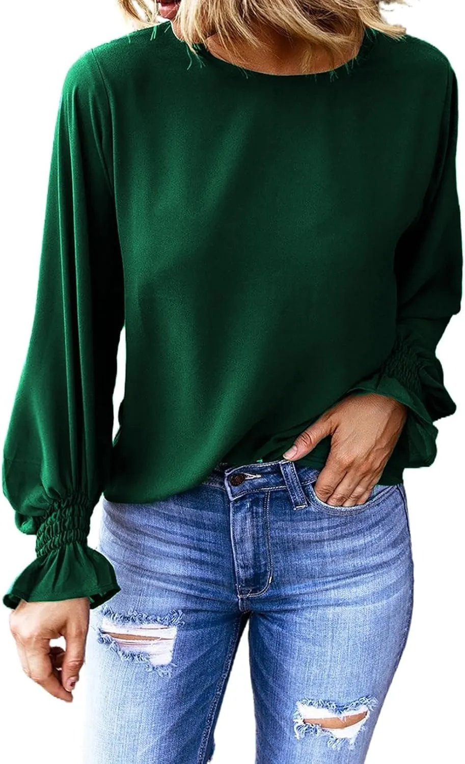 Dokotoo Long Sleeve Shirts for Women 2024 Fashion Fall Ruffle Bubble Sleeve Casual Loose Tops and Blouses