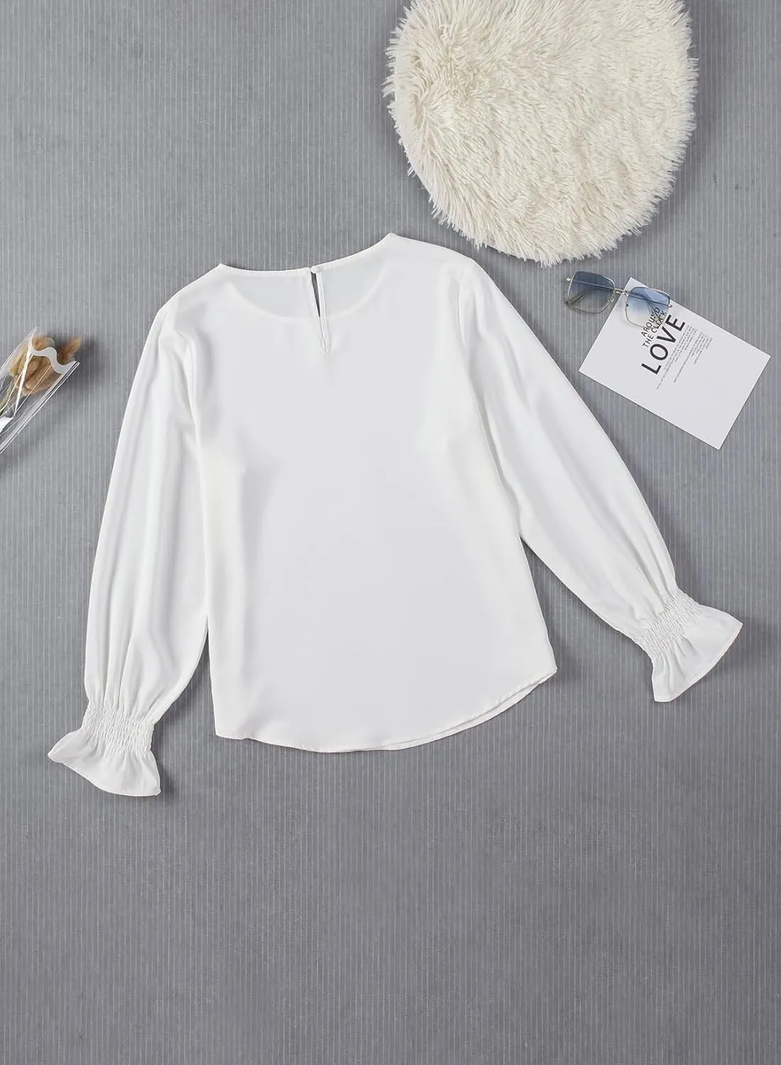 Dokotoo Long Sleeve Shirts for Women 2024 Fashion Fall Ruffle Bubble Sleeve Casual Loose Tops and Blouses