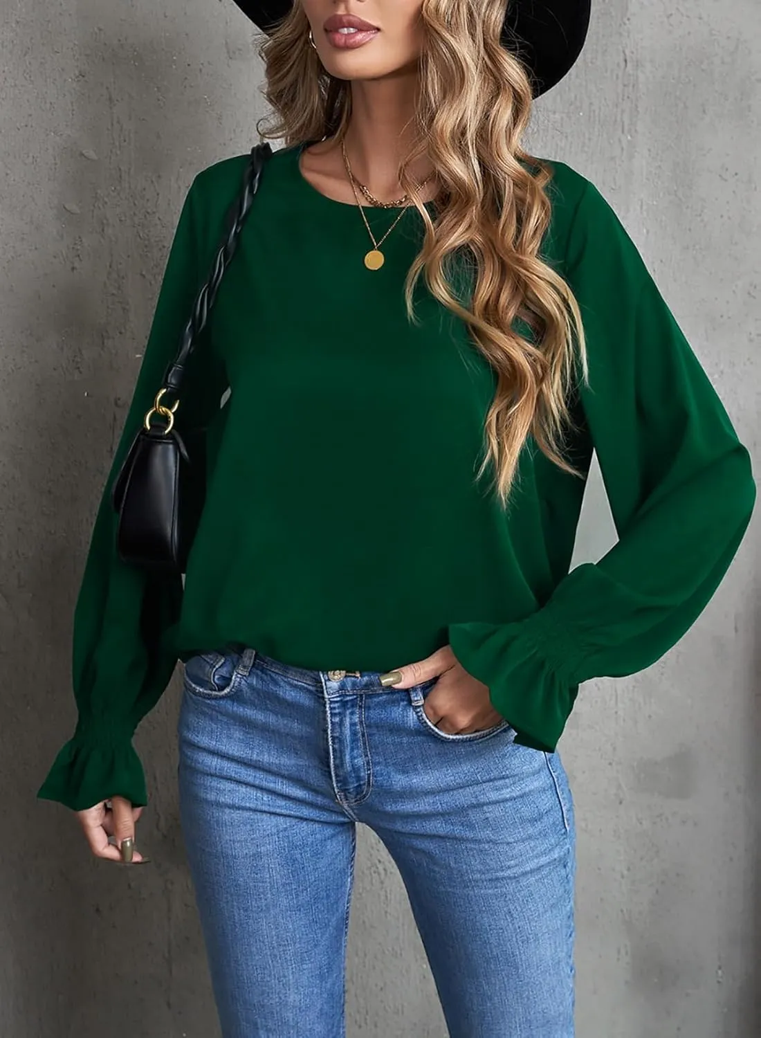 Dokotoo Long Sleeve Shirts for Women 2024 Fashion Fall Ruffle Bubble Sleeve Casual Loose Tops and Blouses