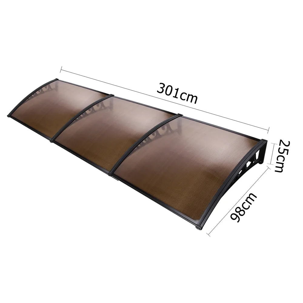 Durable Polycarbonate Door & Window Awning 1x3m - Instahut