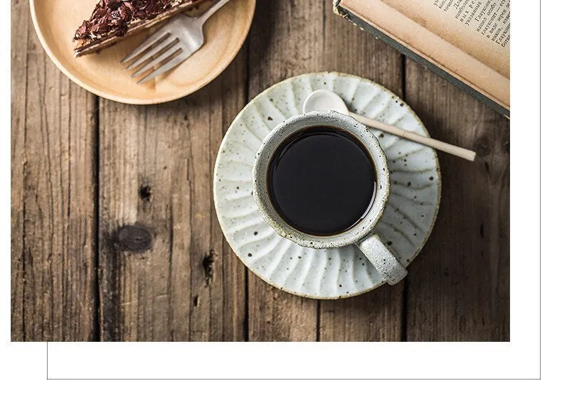 Gohobi Handmade Stoneware Coffee Mug and Saucer Set