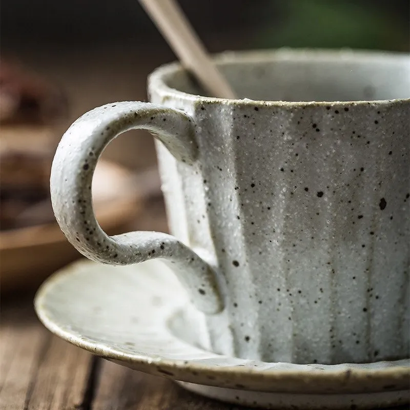 Gohobi Handmade Stoneware Coffee Mug and Saucer Set