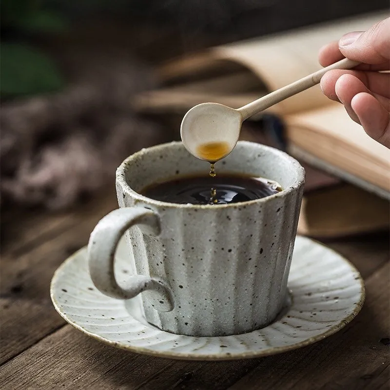 Gohobi Handmade Stoneware Coffee Mug and Saucer Set