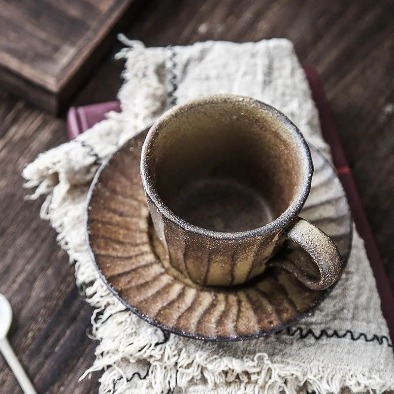Gohobi Handmade Stoneware Coffee Mug and Saucer Set