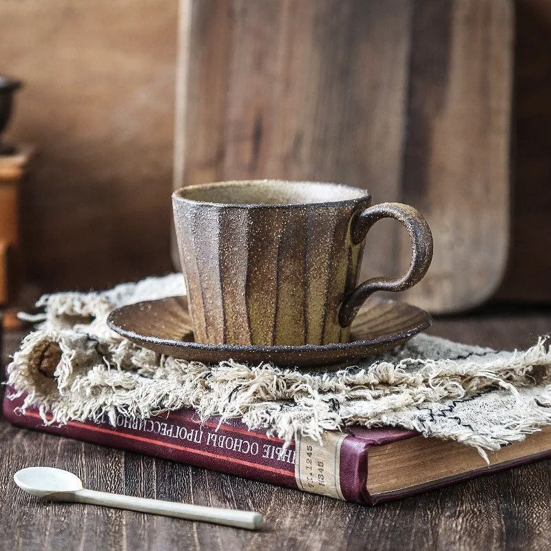 Gohobi Handmade Stoneware Coffee Mug and Saucer Set