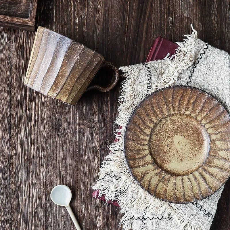 Gohobi Handmade Stoneware Coffee Mug and Saucer Set