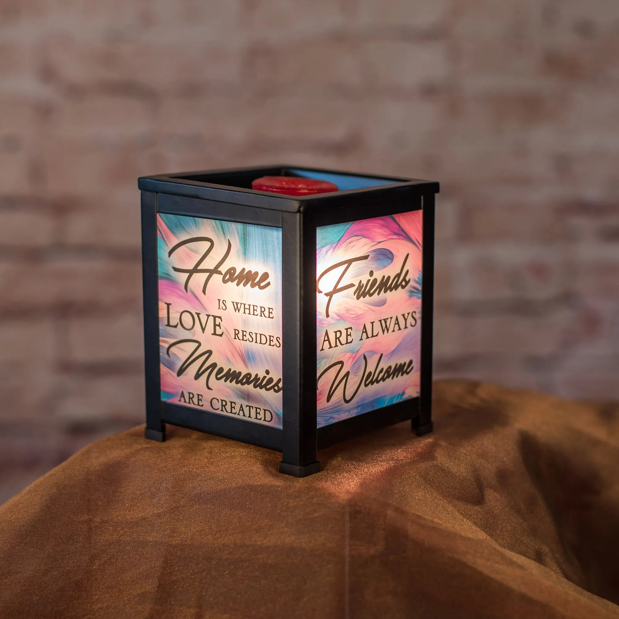 Home Love Welcome Black Metal Electrical Wax Tart and Oil Glass Lantern Warmer
