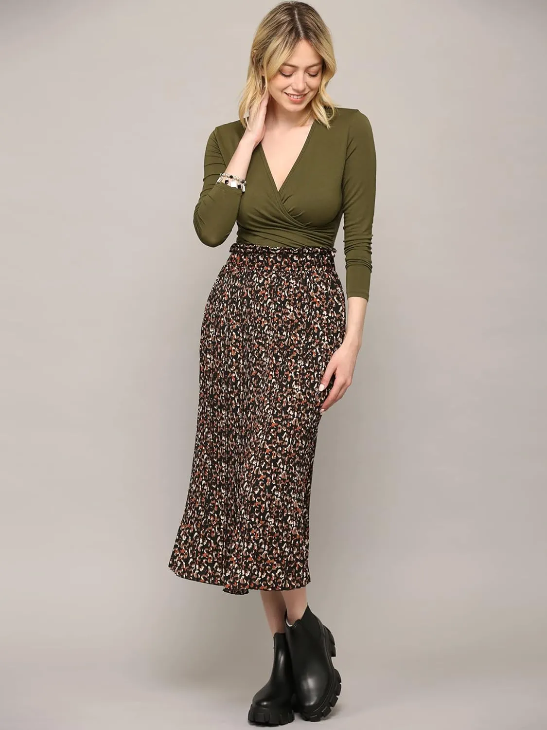 Lock and Love Womens High Waist Polka Dot Pleated Midi Swing Skirt with Pockets