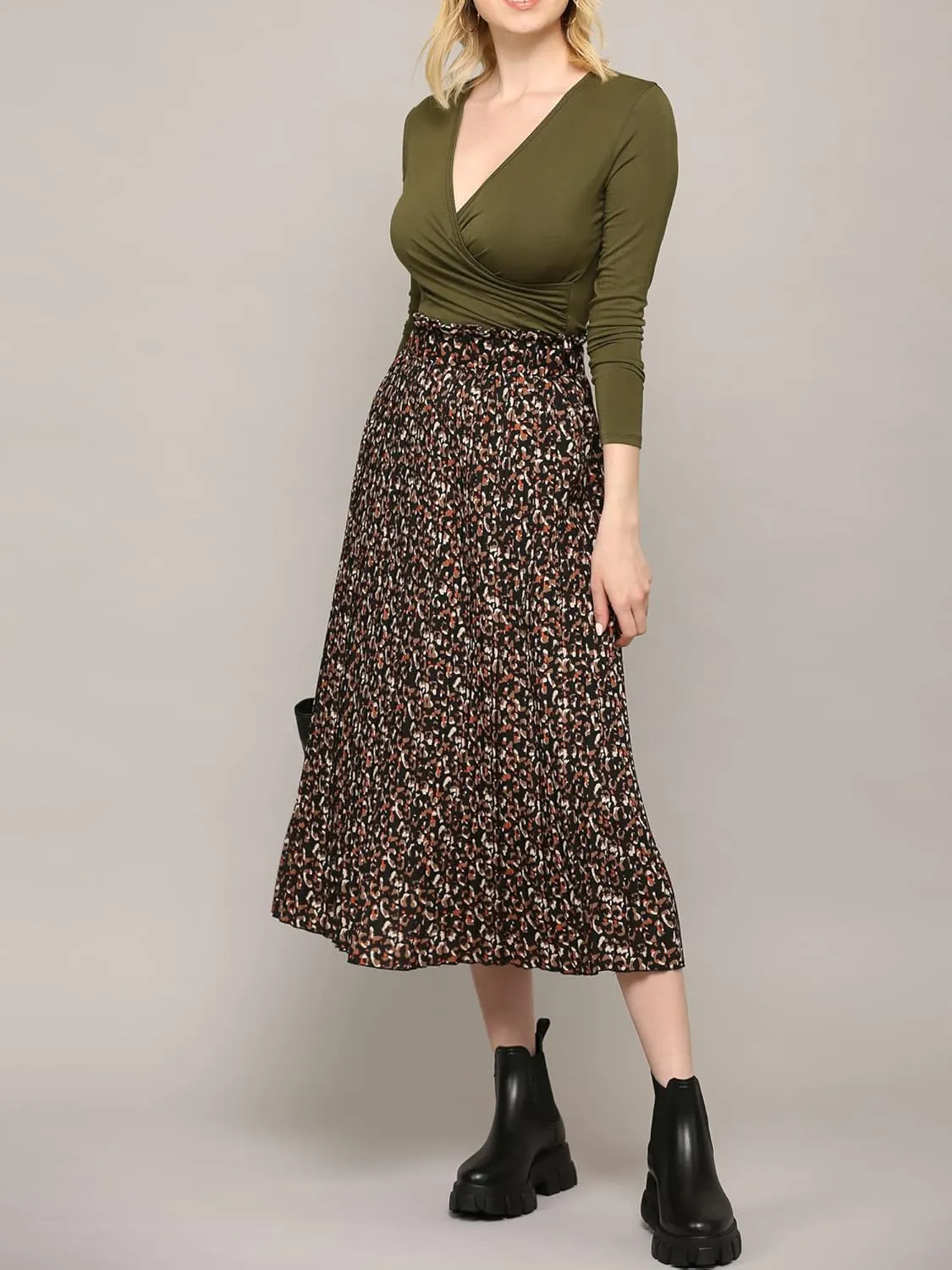 Lock and Love Womens High Waist Polka Dot Pleated Midi Swing Skirt with Pockets