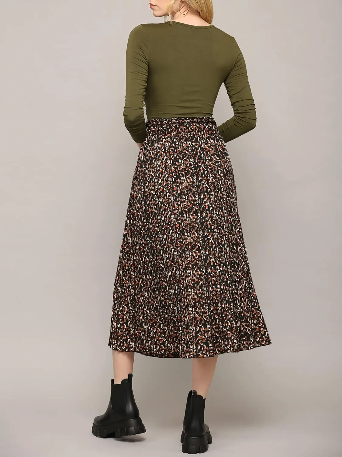 Lock and Love Womens High Waist Polka Dot Pleated Midi Swing Skirt with Pockets