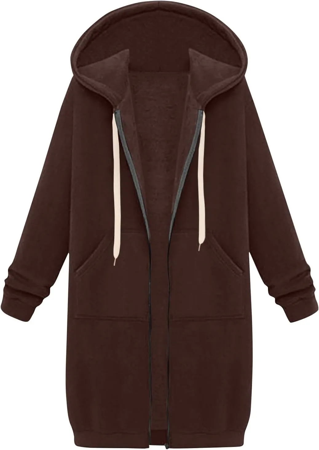 Long Zip Up Hoodie Women Lightweight Cozy Hooded Sweatshirt Jacket Drawstring Open Front Cardigan Hoodies with Pocket