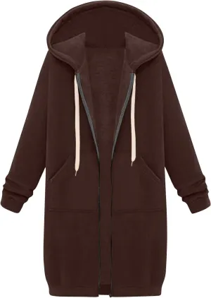 Long Zip Up Hoodie Women Lightweight Cozy Hooded Sweatshirt Jacket Drawstring Open Front Cardigan Hoodies with Pocket