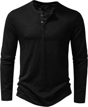Men's Casual Front Placket Basic Long Sleeve Henley Shirt Muscle Workout Athletic Tee Tops