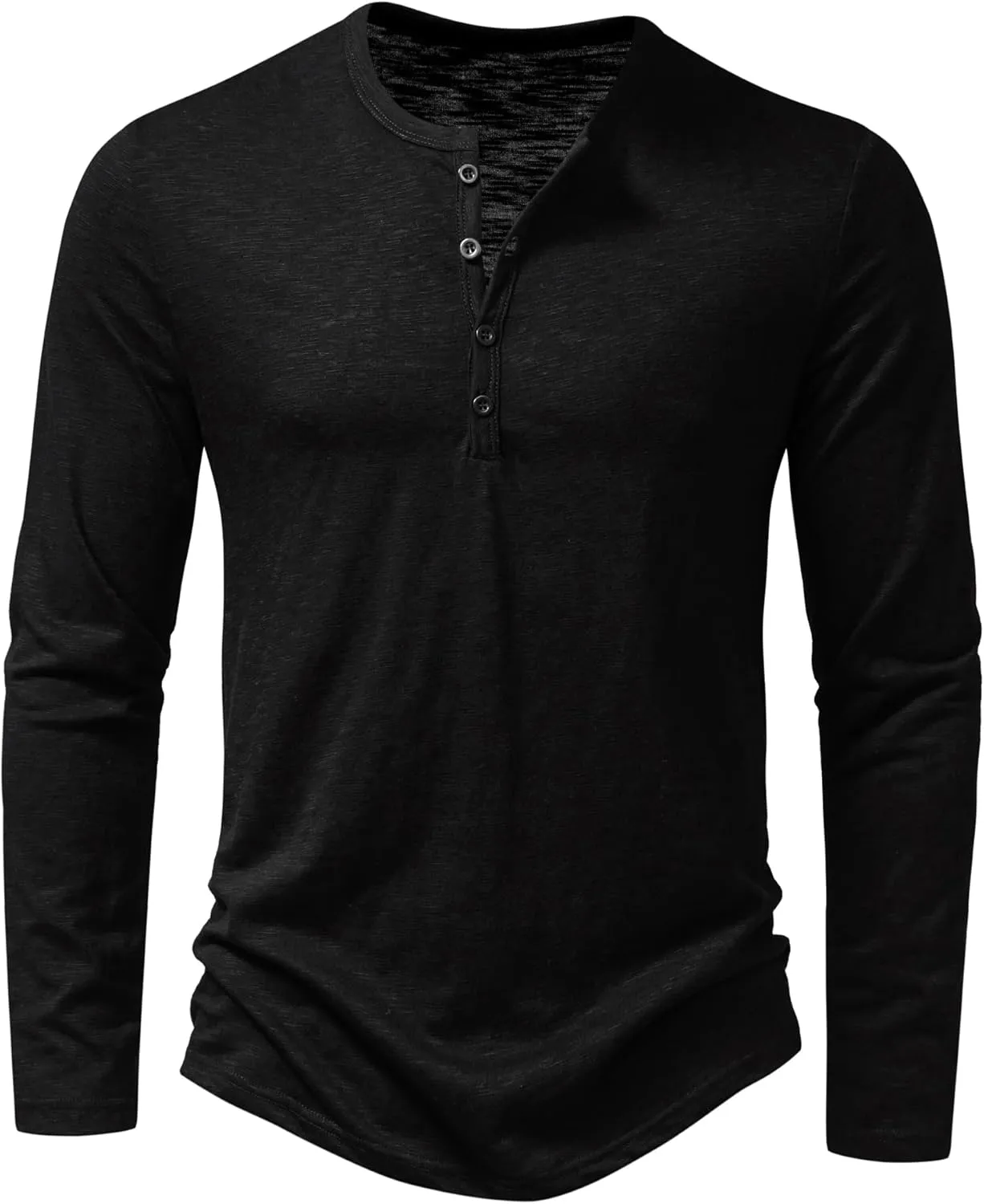 Men's Casual Front Placket Basic Long Sleeve Henley Shirt Muscle Workout Athletic Tee Tops