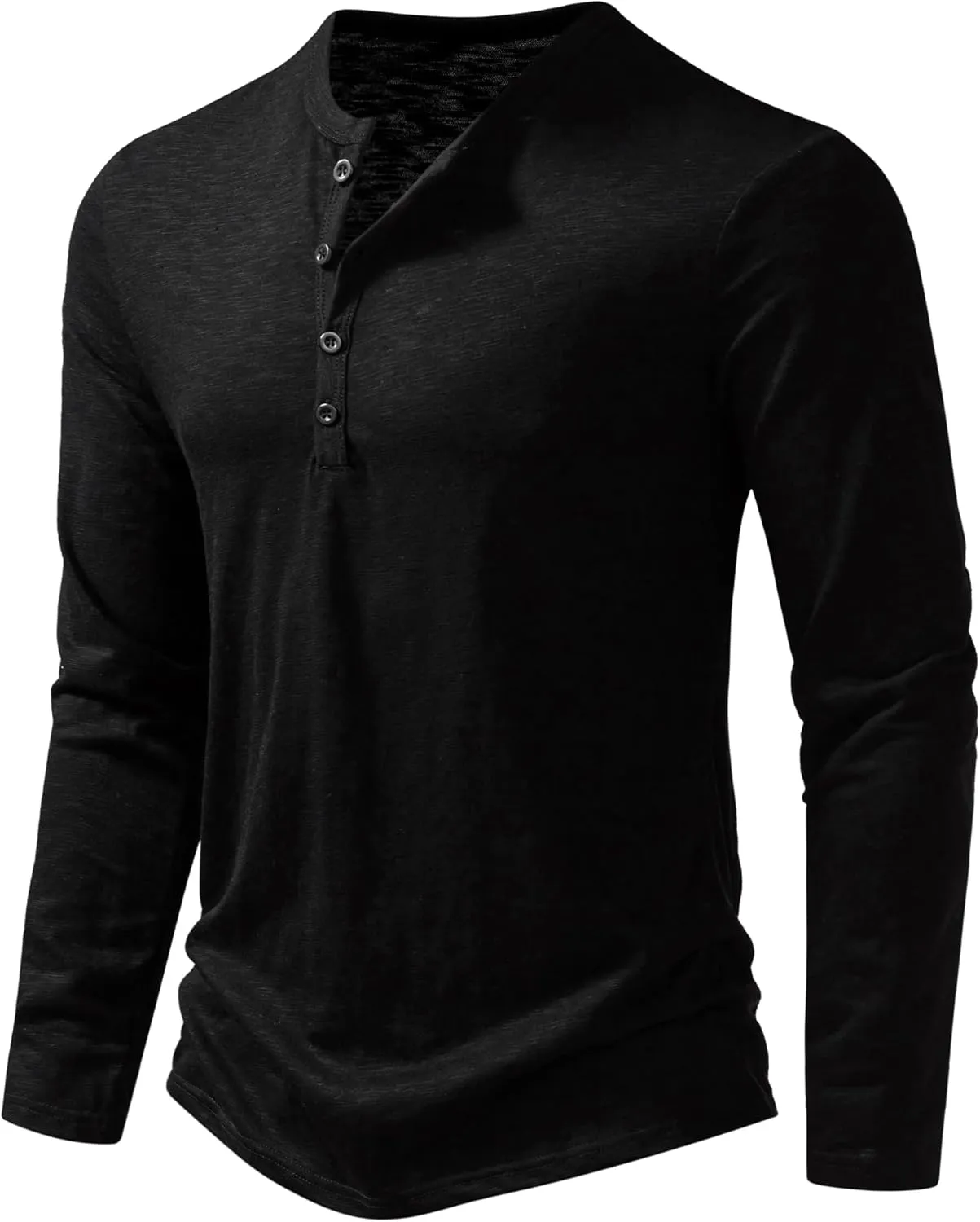 Men's Casual Front Placket Basic Long Sleeve Henley Shirt Muscle Workout Athletic Tee Tops