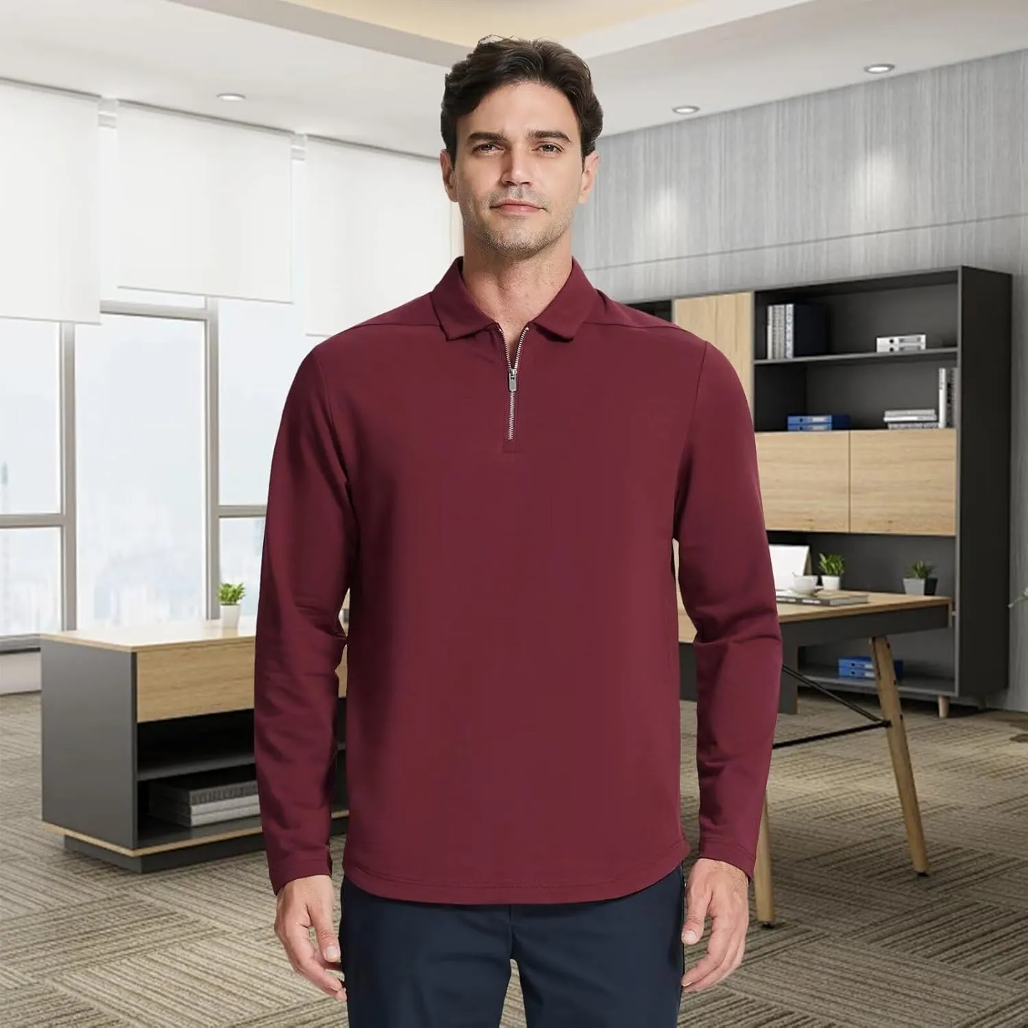 Mens Quarter Zip Polo Shirt Long and Short Sleeve Collared Shirts Moisture Wicking Performance Golf Polo Shirts