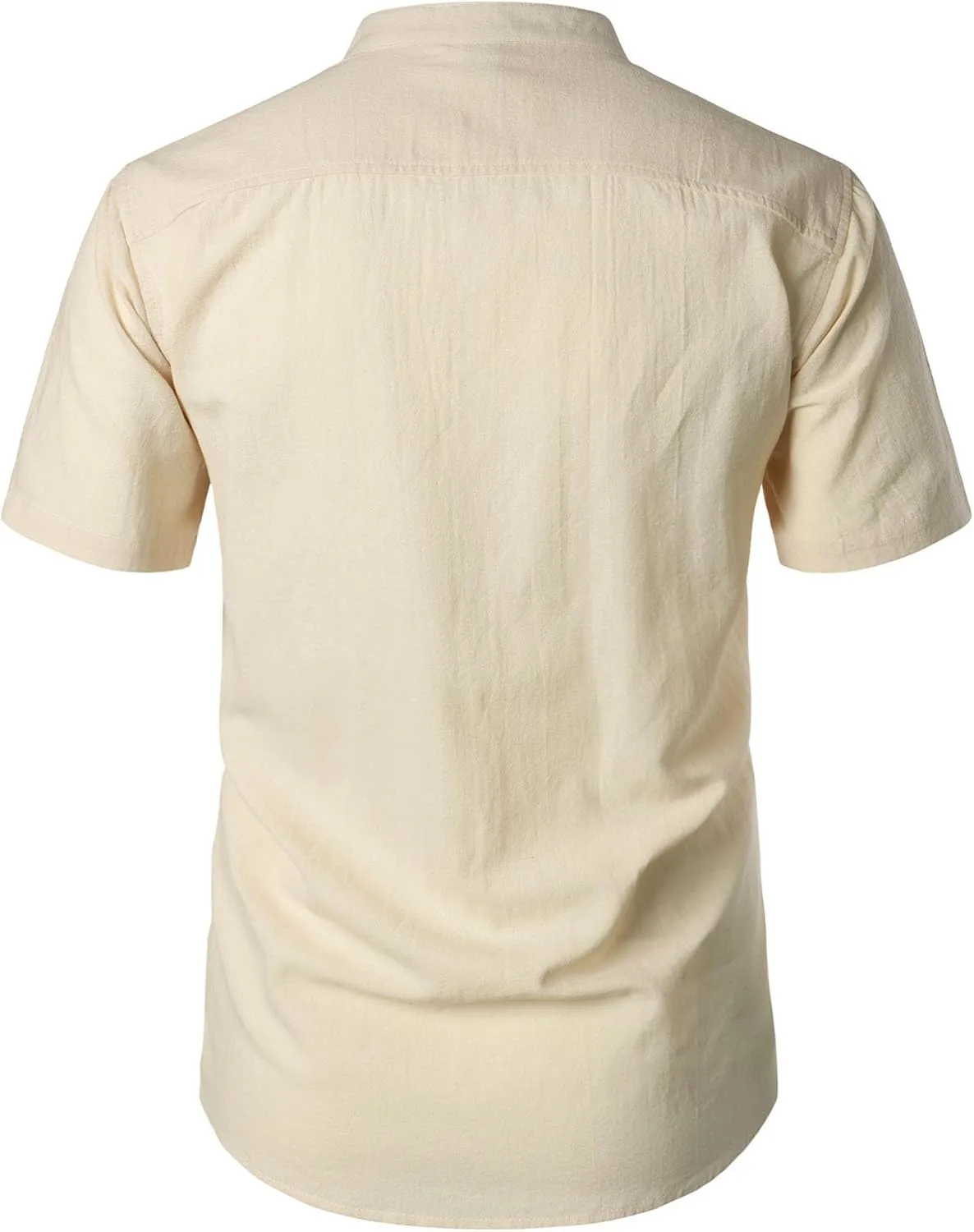 Men's Summer Lightweight Cotton Linen Shirts Casual Short Sleeve Breathable Banded Collar Henley for Beach Vacation