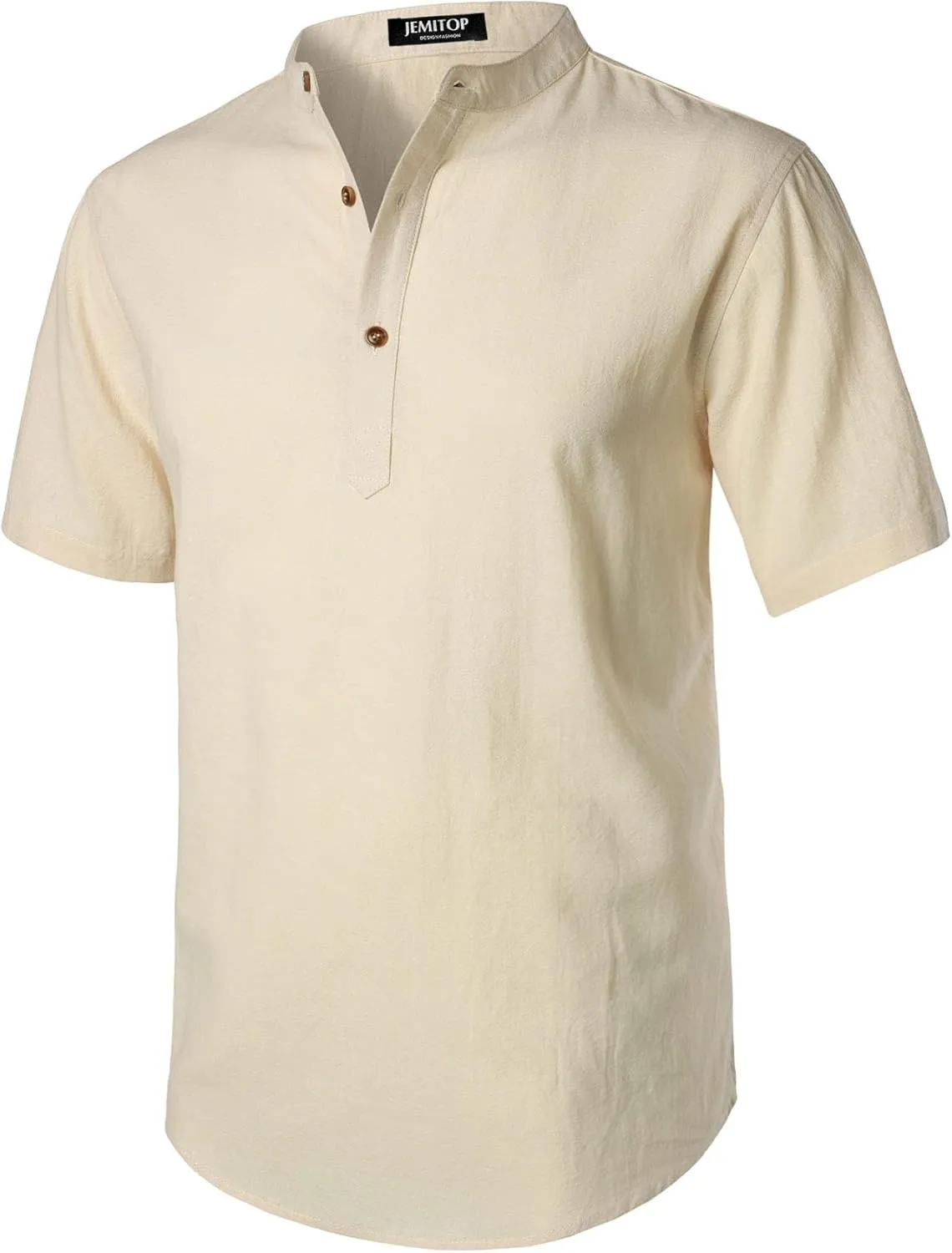 Men's Summer Lightweight Cotton Linen Shirts Casual Short Sleeve Breathable Banded Collar Henley for Beach Vacation