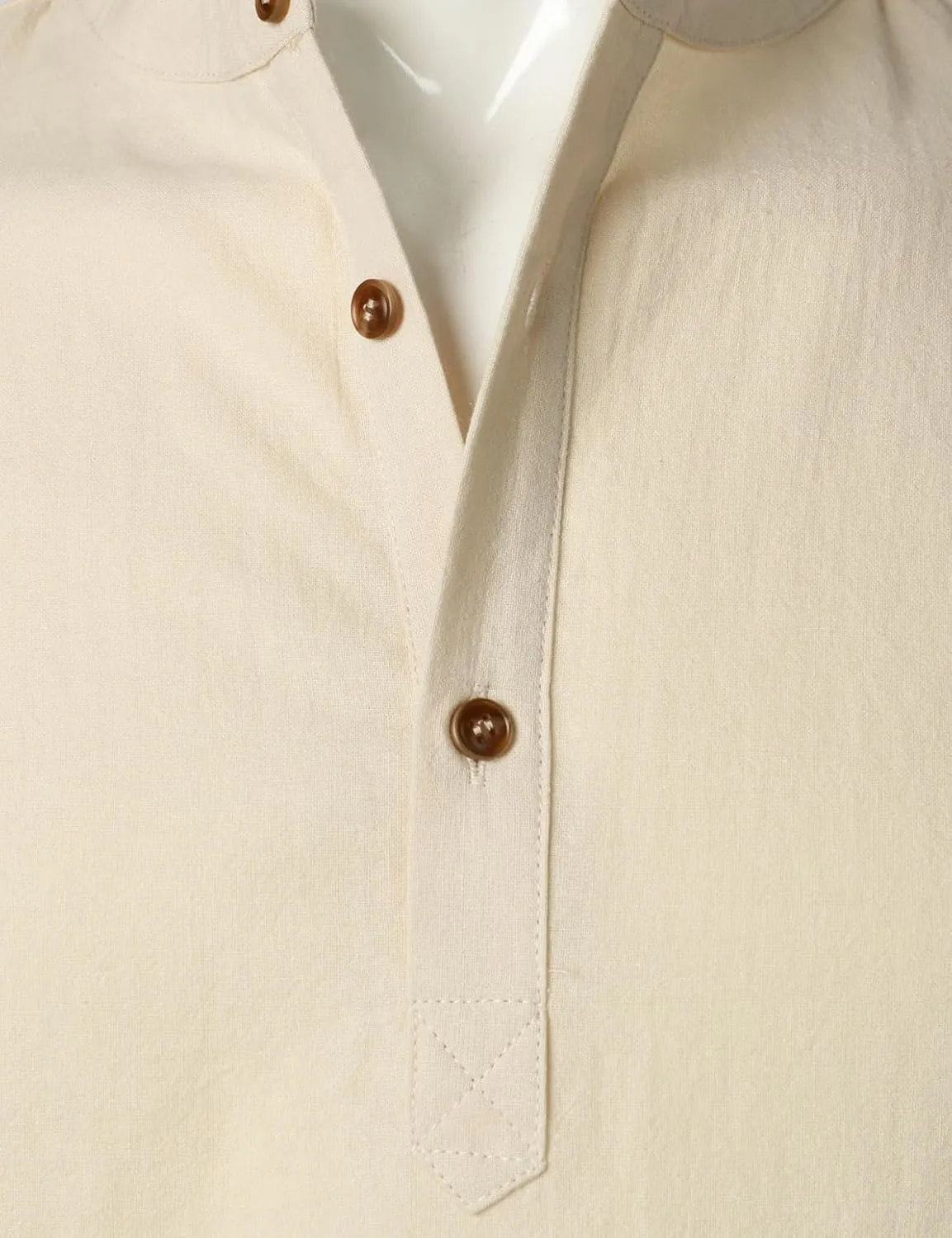 Men's Summer Lightweight Cotton Linen Shirts Casual Short Sleeve Breathable Banded Collar Henley for Beach Vacation
