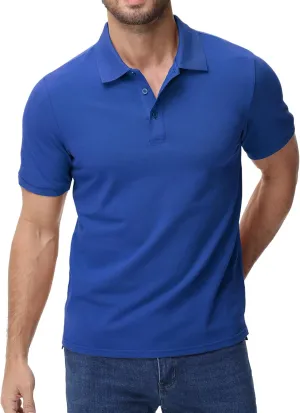 MIER Polo Shirts for Men Cotton Short Sleeve Golf Tennis Collared Shirt for Casual Work Travel, 3 Buttons, Ultra Soft