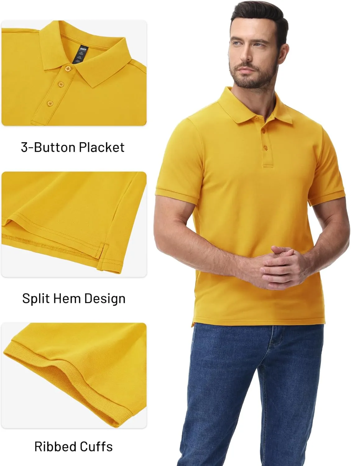 MIER Polo Shirts for Men Cotton Short Sleeve Golf Tennis Collared Shirt for Casual Work Travel, 3 Buttons, Ultra Soft