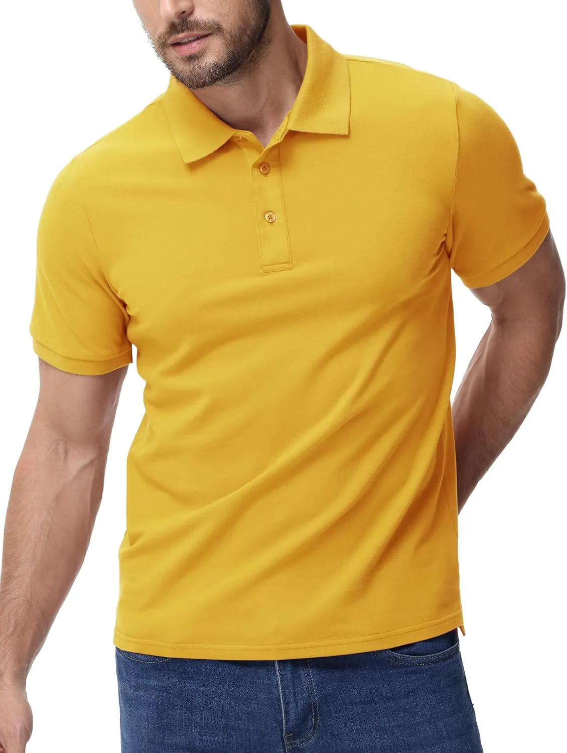 MIER Polo Shirts for Men Cotton Short Sleeve Golf Tennis Collared Shirt for Casual Work Travel, 3 Buttons, Ultra Soft