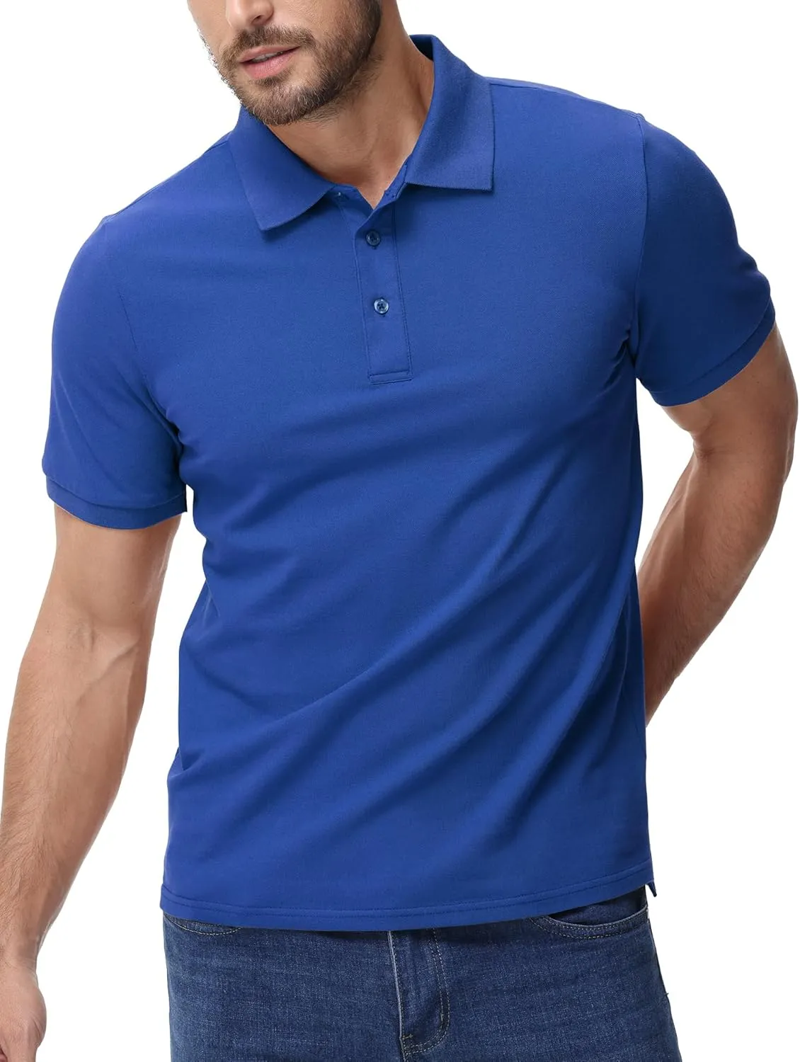 MIER Polo Shirts for Men Cotton Short Sleeve Golf Tennis Collared Shirt for Casual Work Travel, 3 Buttons, Ultra Soft