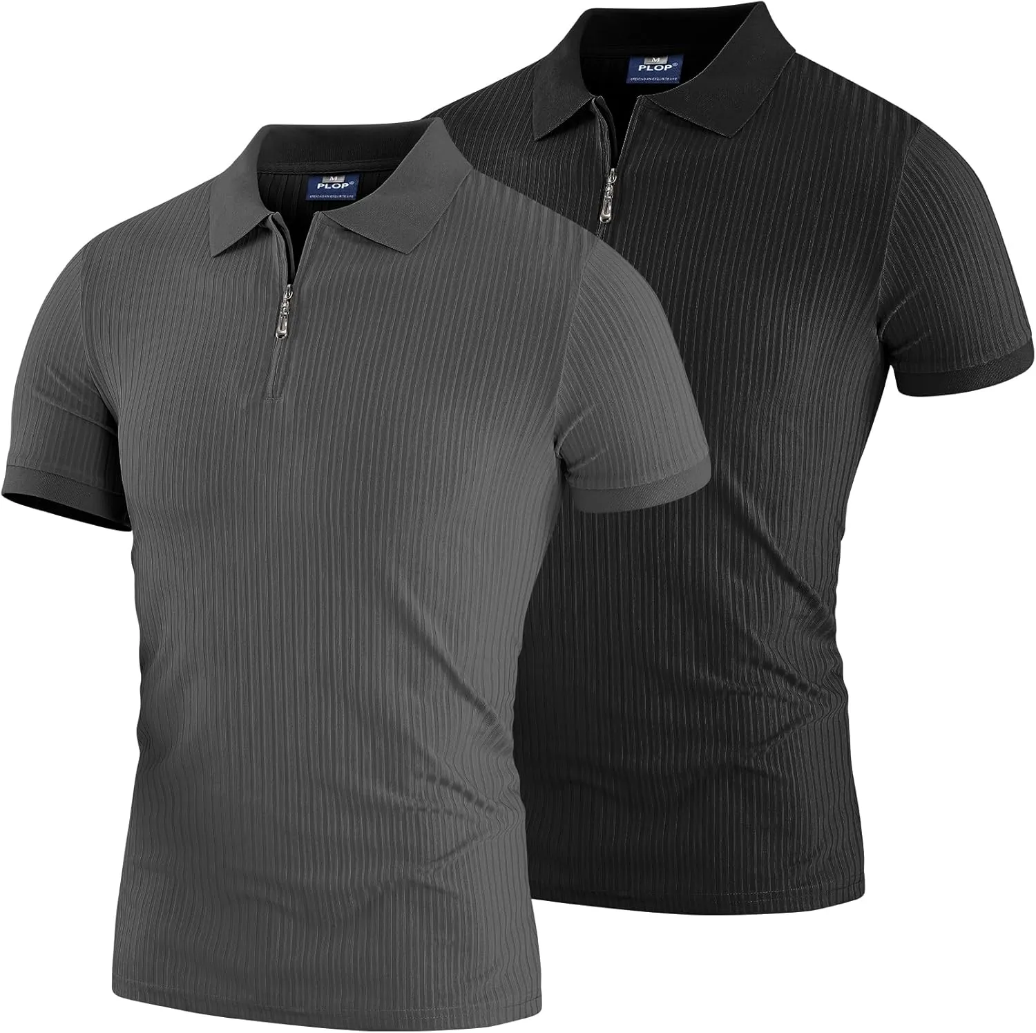 Muscle Polo Shirts for Men Slim Fit Textured Knit Polo Shirts Short Sleeve Mens Collared Shirts Casual Stylish