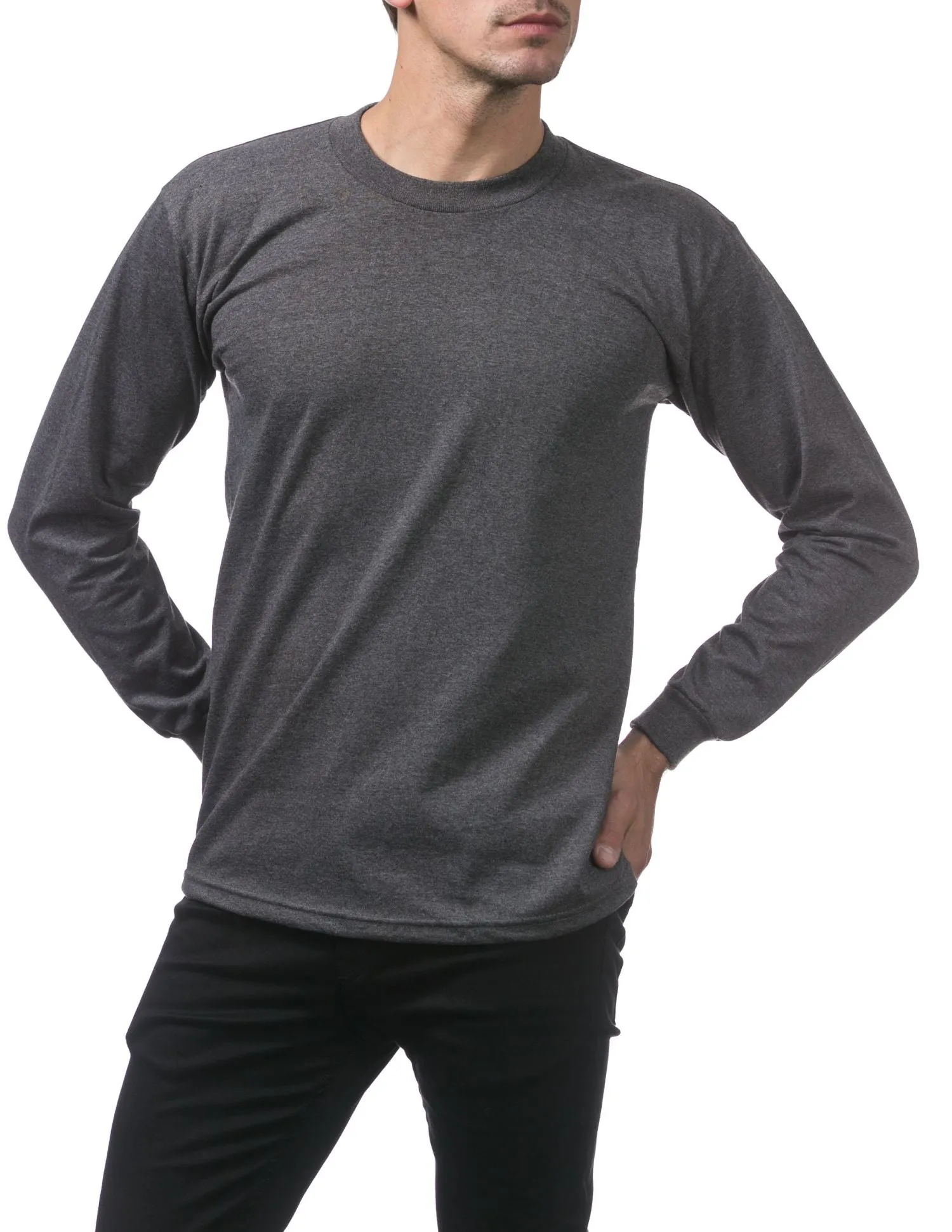 Pro Club Men's Heavyweight Cotton Long Sleeve Crew Neck T-Shirt