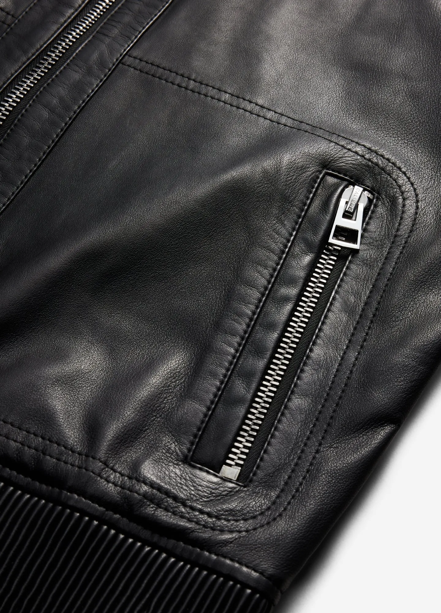 Shearling Trim Leather Jacket Black