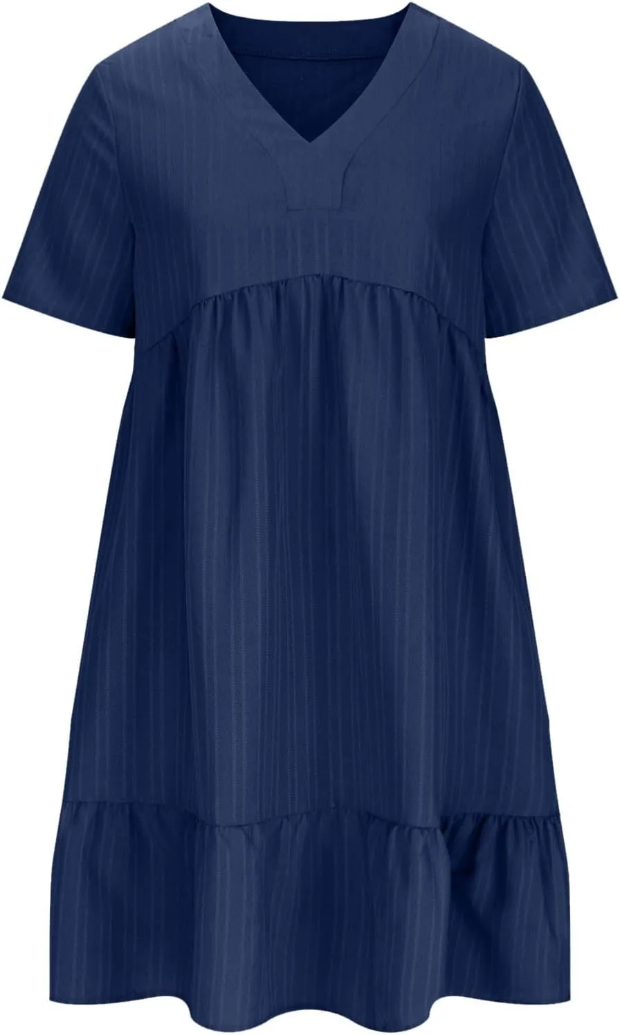 Wkishenl Summer Dresses for Women 2025 Vacation Trendy Short Sleeve V Neck Mini T Shirt Dress Pleated Ruffle Beach Sundresses