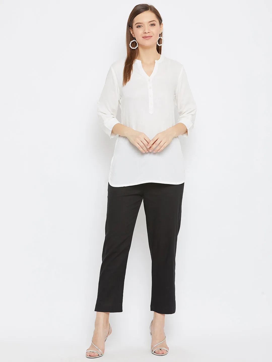 Women Black Regular Fit Solid Pants