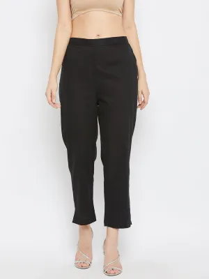 Women Black Regular Fit Solid Pants