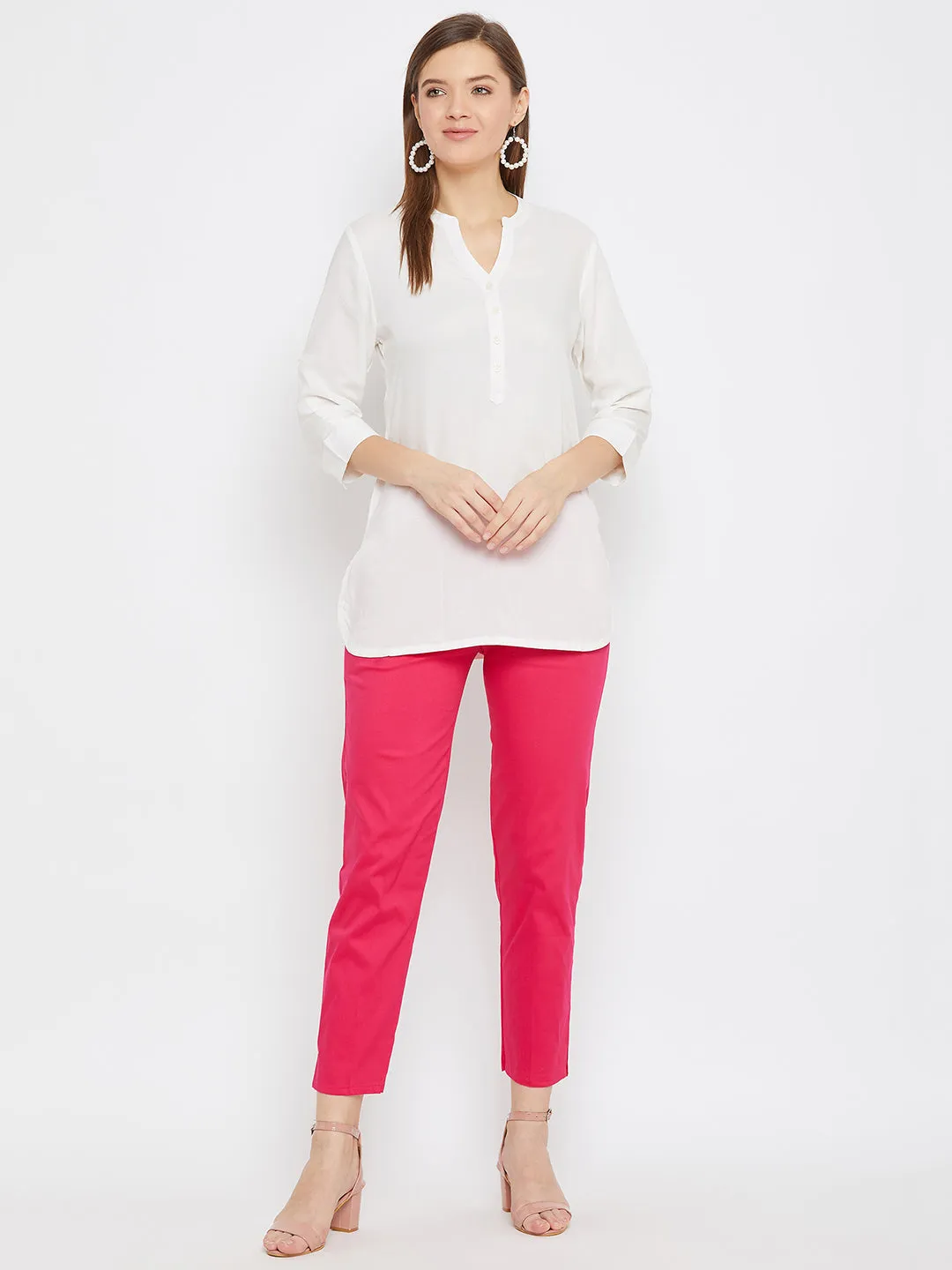 Women Magenta Regular Fit Solid Pants