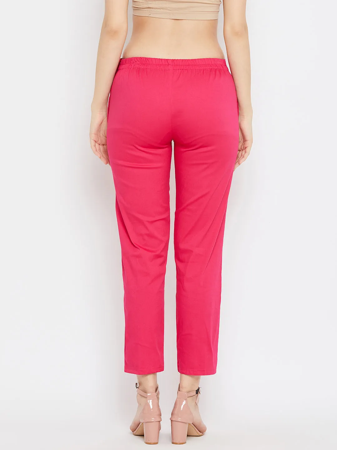Women Magenta Regular Fit Solid Pants
