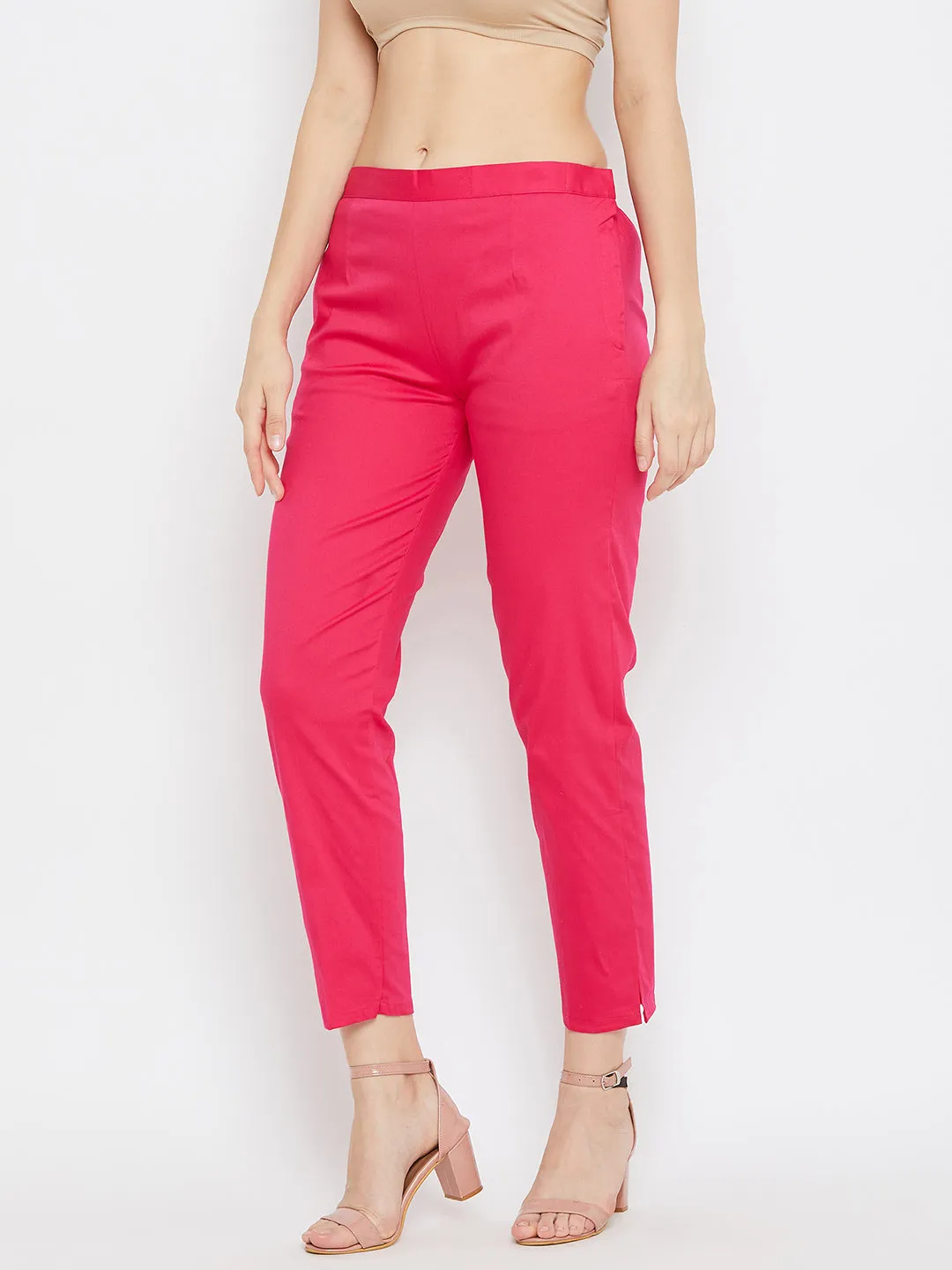 Women Magenta Regular Fit Solid Pants
