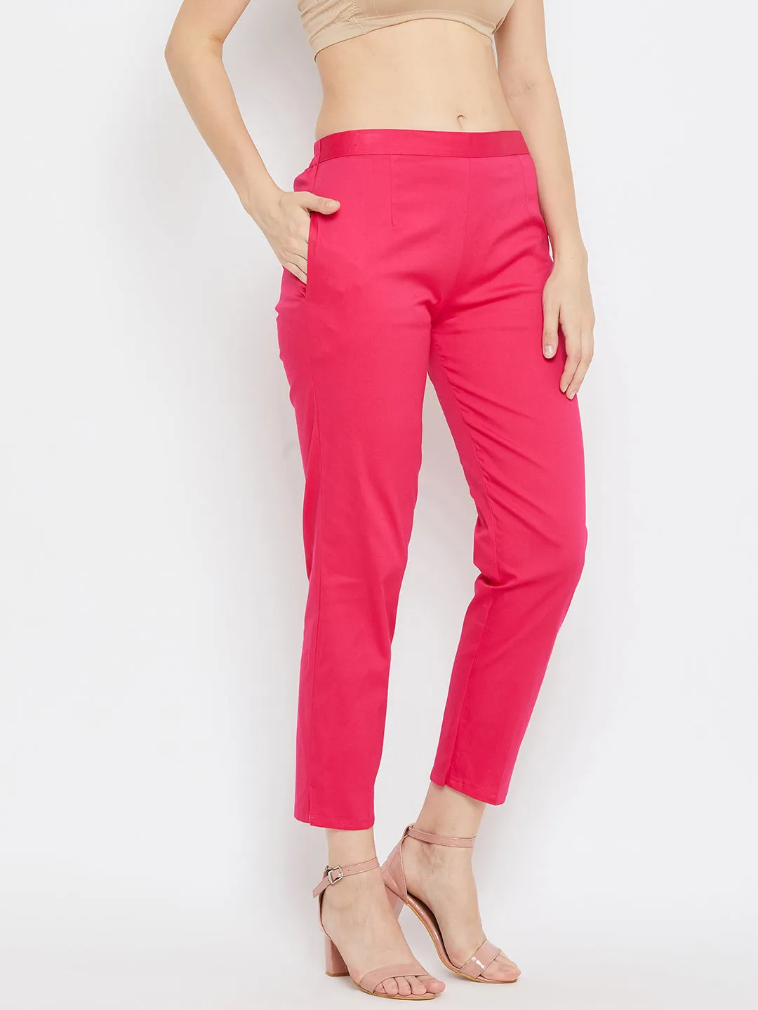 Women Magenta Regular Fit Solid Pants