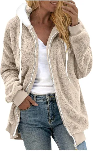 Womens 2024 Winter Fuzzy Fleece Jacket Hooded Solid Color Coats Oversized Fluffy Sherpa Outerwear with Pockets
