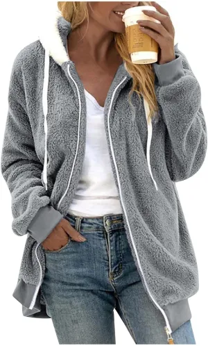 Womens 2024 Winter Fuzzy Fleece Jacket Hooded Solid Color Coats Oversized Fluffy Sherpa Outerwear with Pockets
