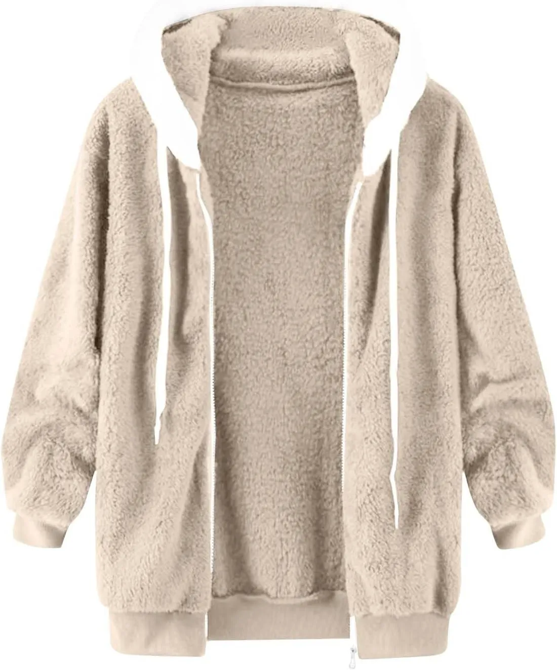 Womens 2024 Winter Fuzzy Fleece Jacket Hooded Solid Color Coats Oversized Fluffy Sherpa Outerwear with Pockets