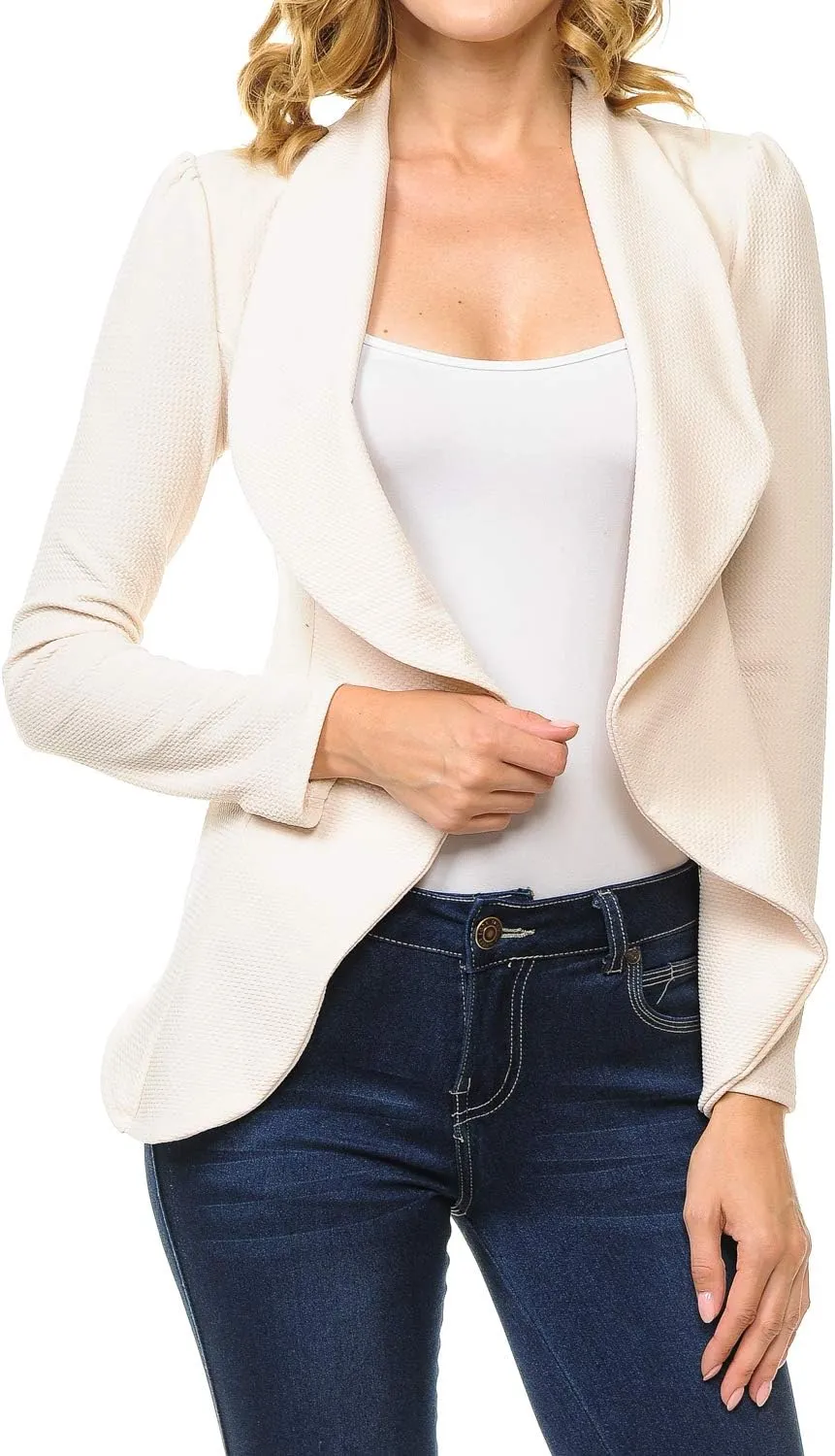 Women's Long Sleeve Classic Draped Open Front Lightweight Blazer(S-3XL)